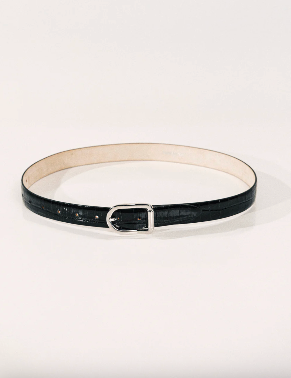 Mija Croco Leather Belt in Black