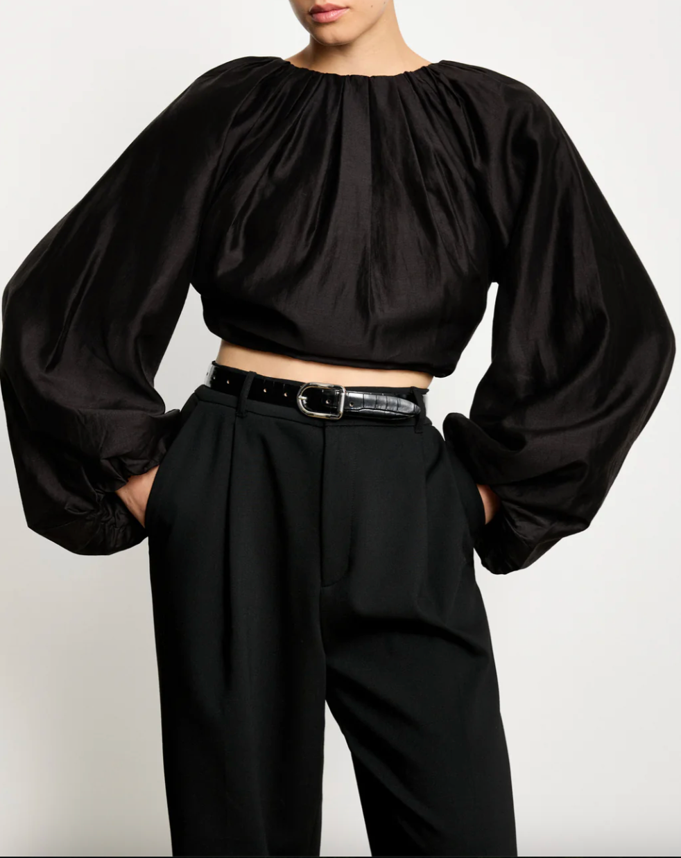 Mija Croco Leather Belt in Black