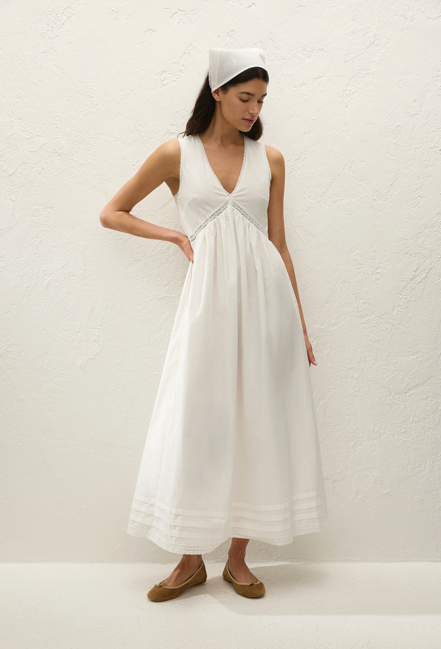 Fiora Midi Dress in Fresco Lace White