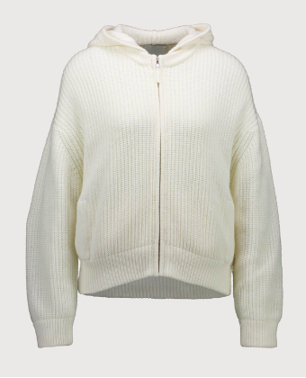 Fisherman Rib Hoodie-Cardigan in Mushroom Melange