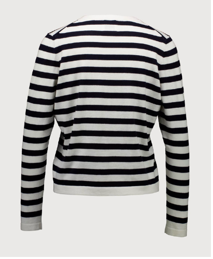 Long Sleeve Striped Crew Neck T-Shirt in Fleur De Sel/ Deep Night