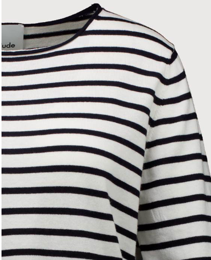 Boatneck Sweater in Heather Grey/White Stripe