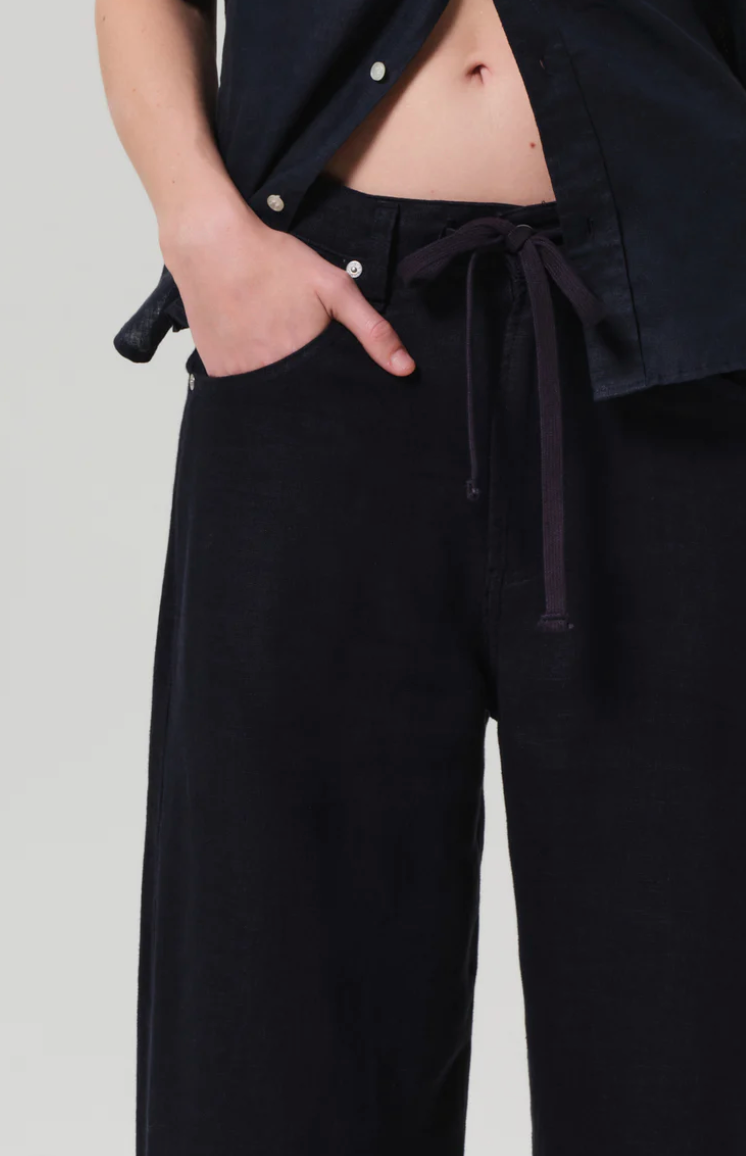 Brynn Drawstring Linen Trouser in True Navy