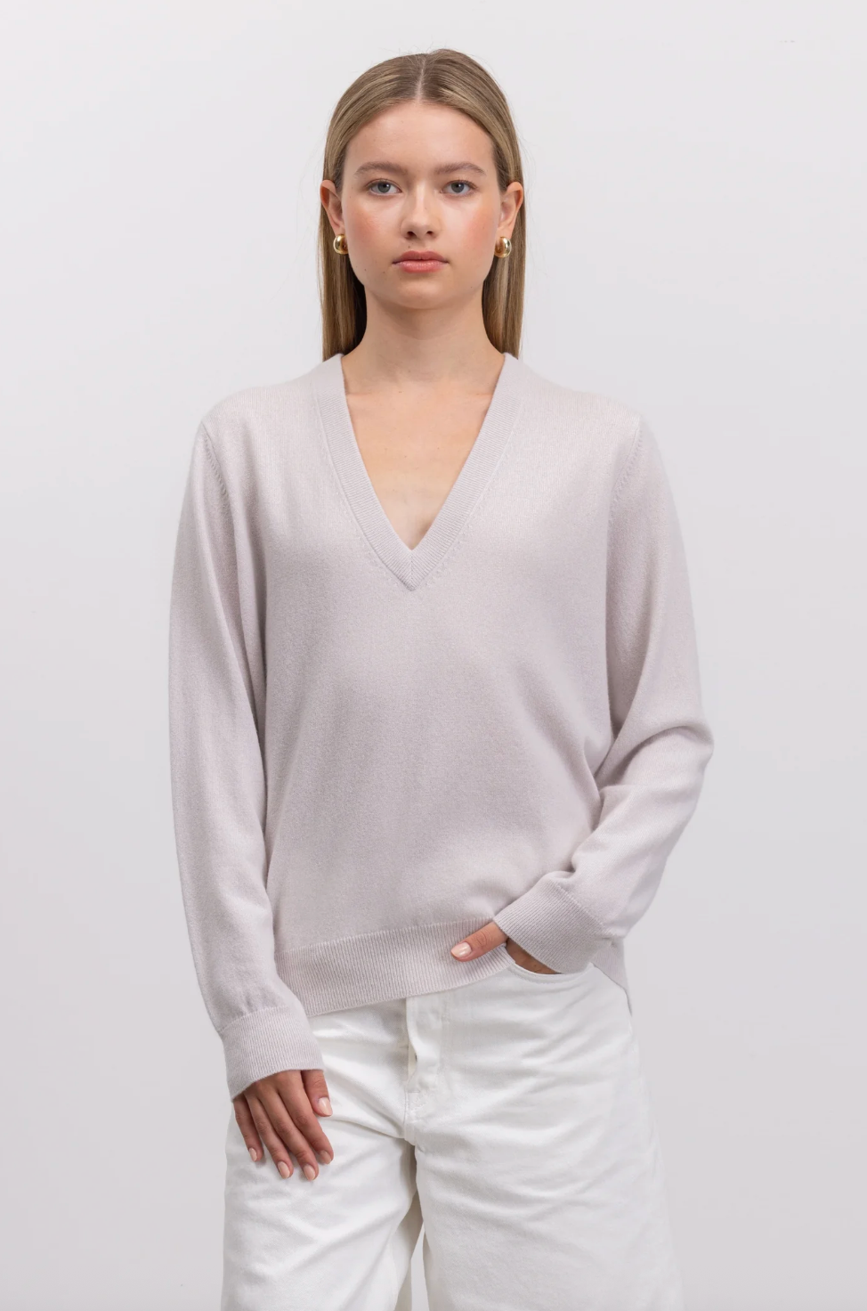 V-Neck Pullover in Rose Fondant