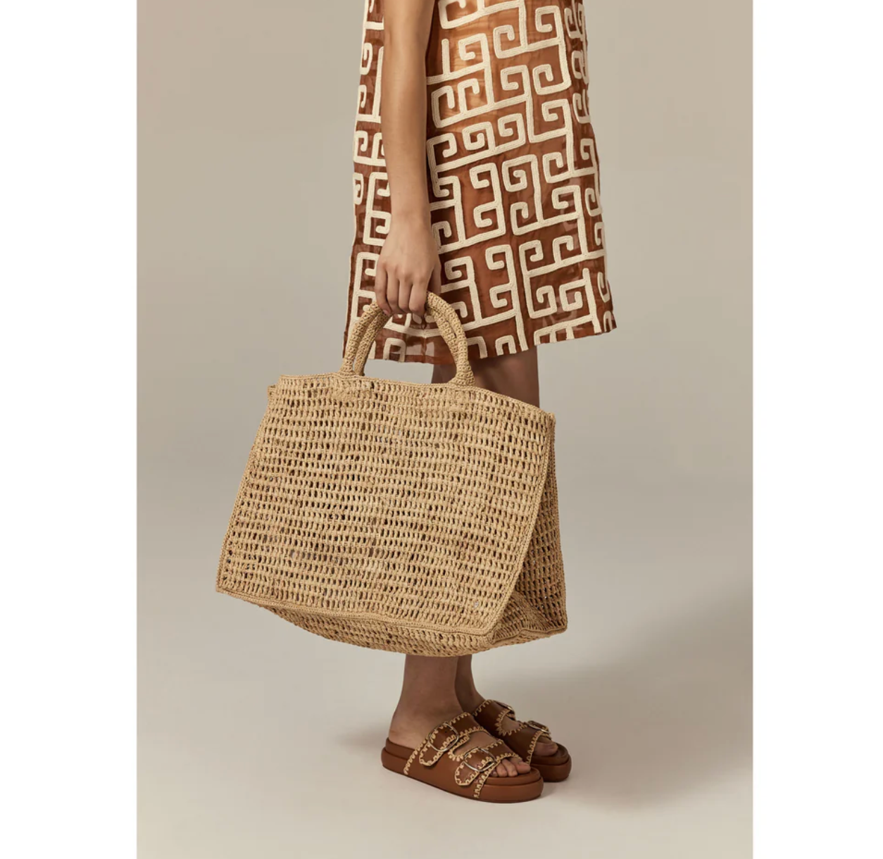Anika Rafia Crochet Tote in Natural