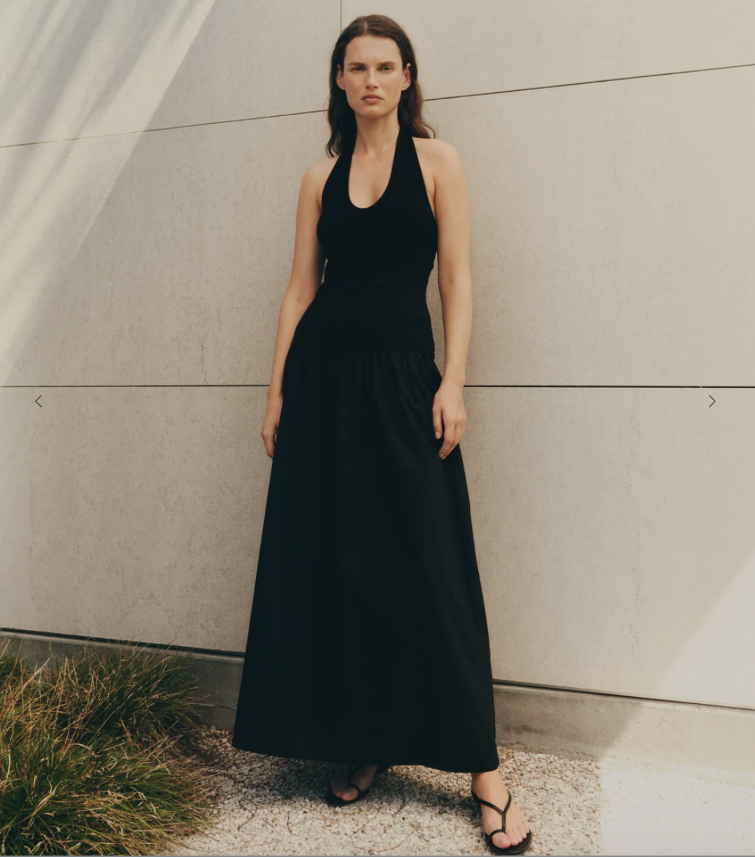 Cotton Halter Dress in Black