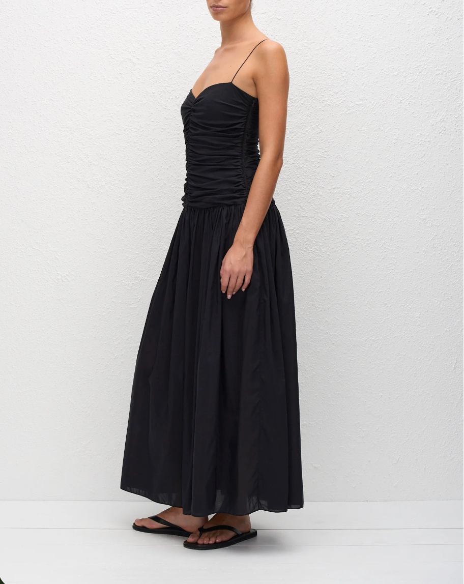 Gathered Drop Waist Dress in Black