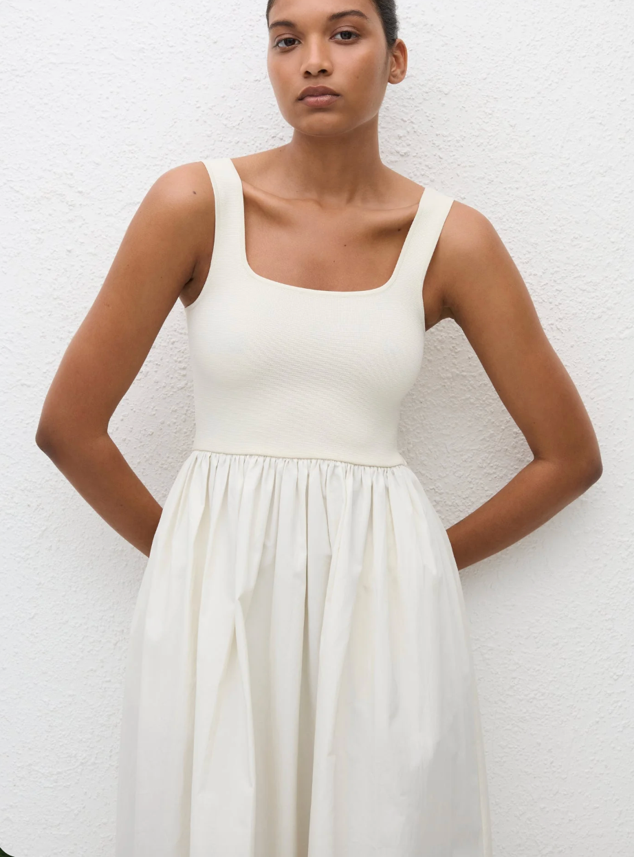 Knit and Cotton Dress in Ecru