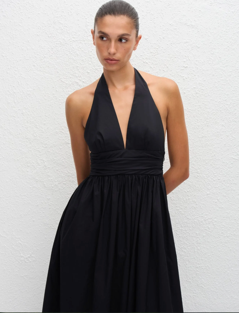 Plunge Halter Dress in Black