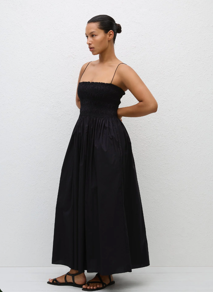 Shirred Bodice Dress in Black