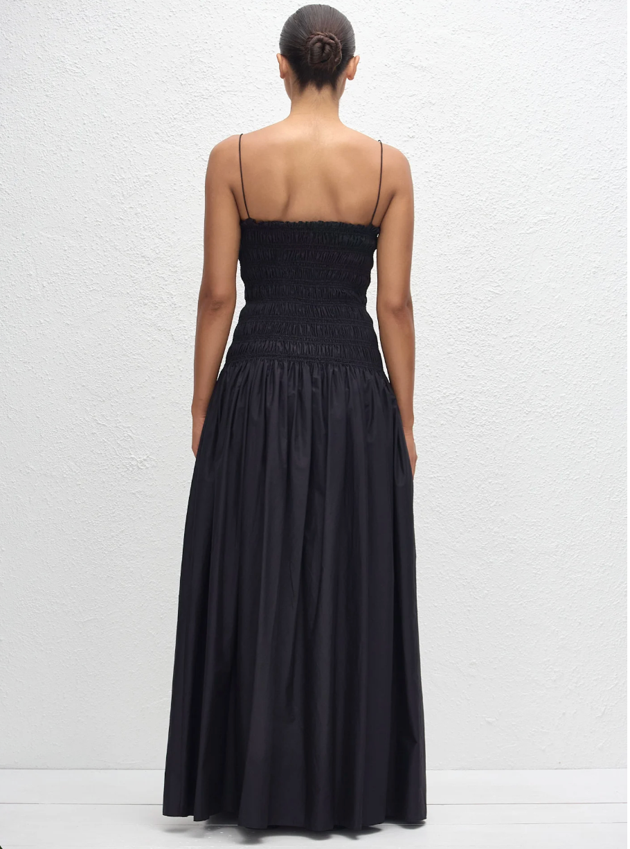 Shirred Drop Waist Dress in Black
