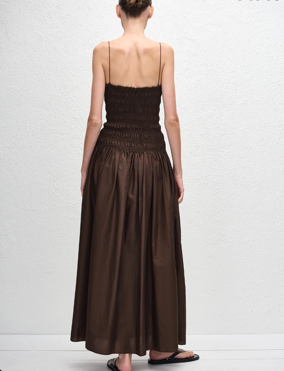 Shirred Drop Waist Dress in Chocolate