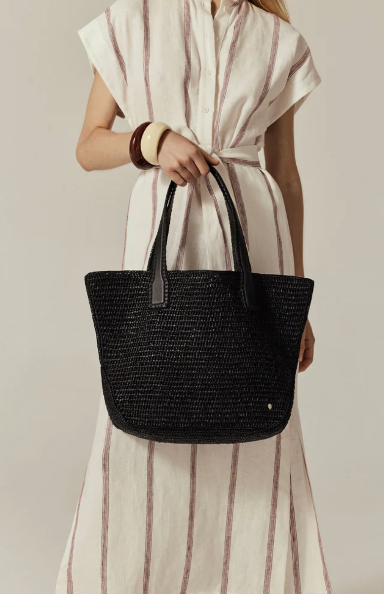 Liyoni Raffia Crochet Tote in Charcoal/Black