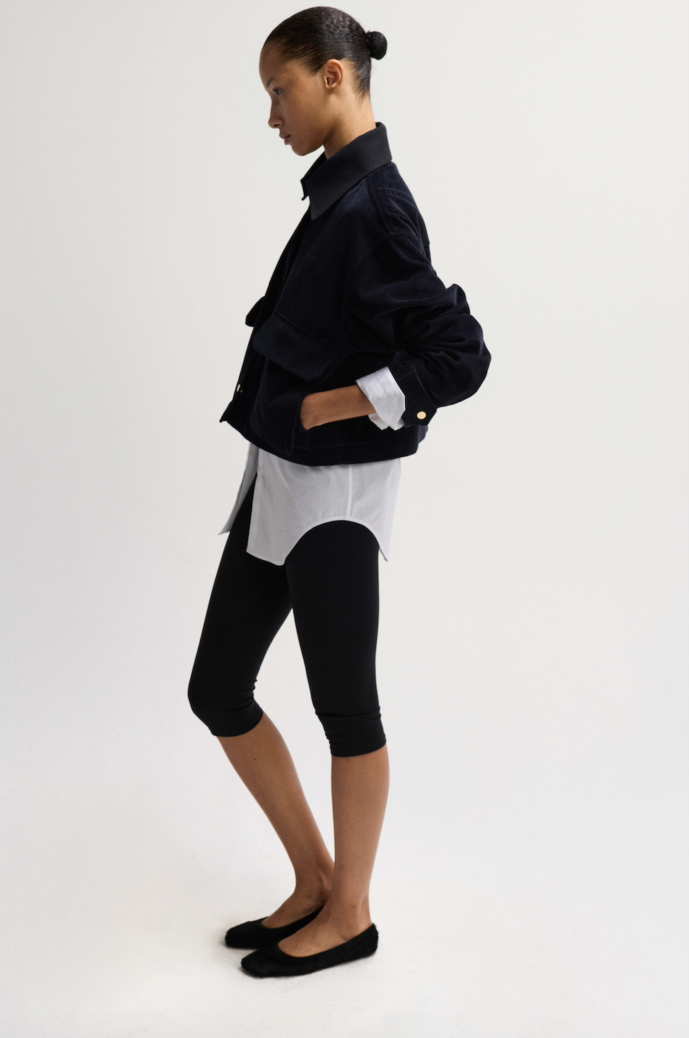 Cropped A-Line Jacket in Navy