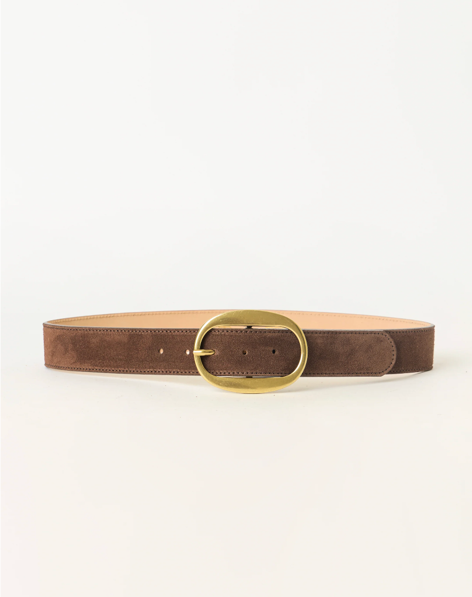 Sierra Suede Belt in Chocolate Brass