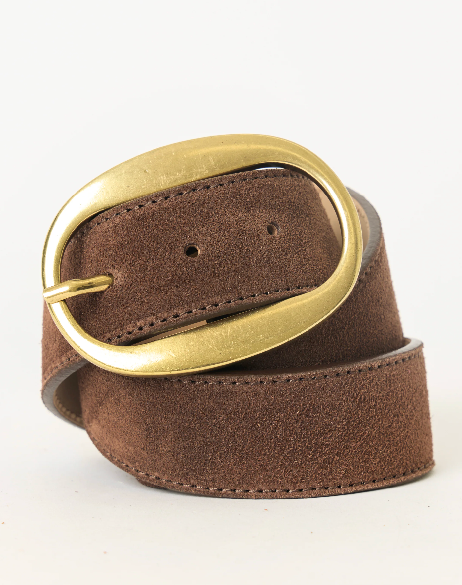 Sierra Suede Belt in Chocolate Brass