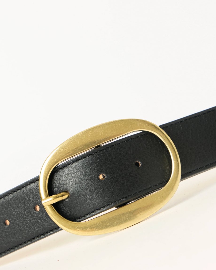 Sierra Leather Belt in Black Brass
