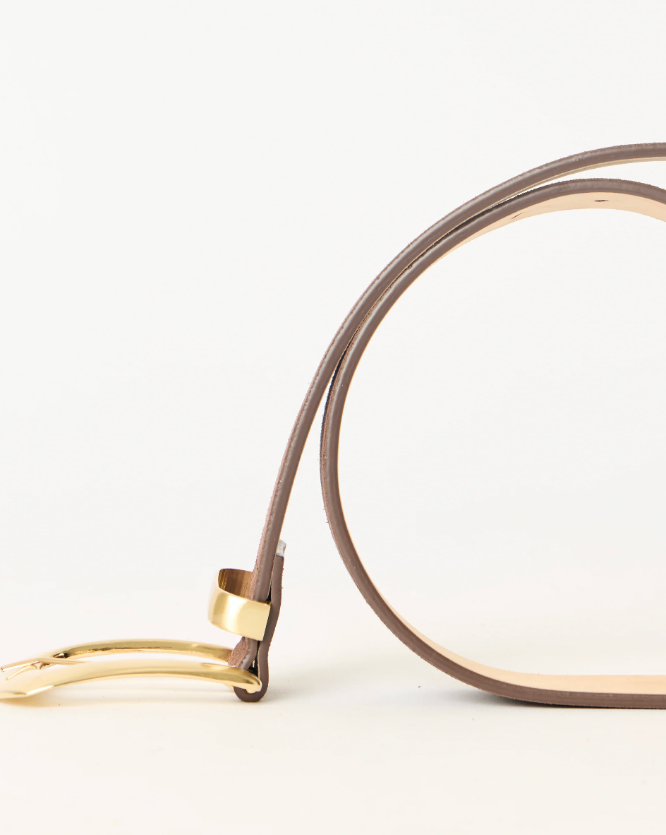 Jordana Mini Suede Belt in Chocolate Brushed Brass