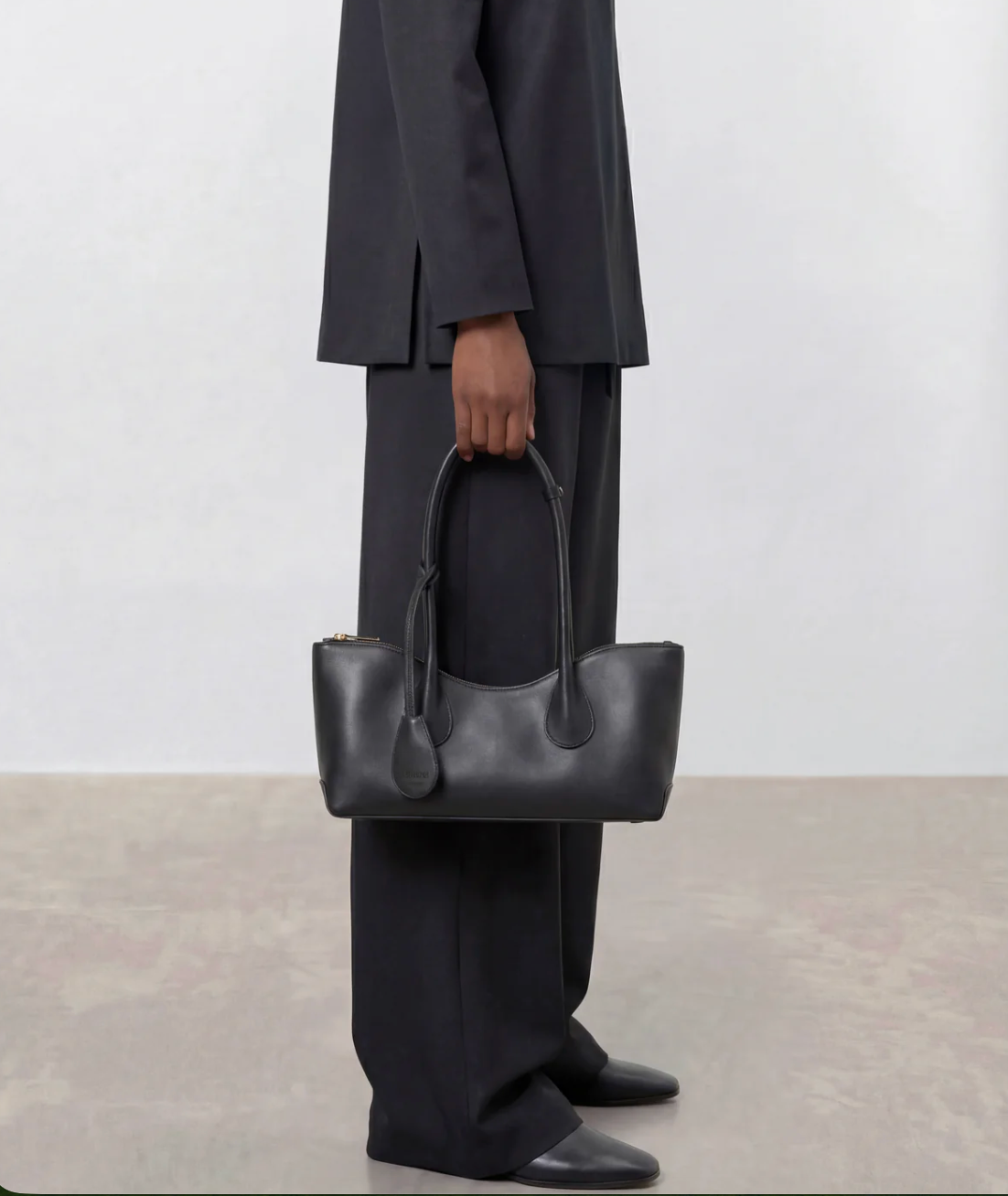 Gaia Ornament Shoulder Bag in Black Leather