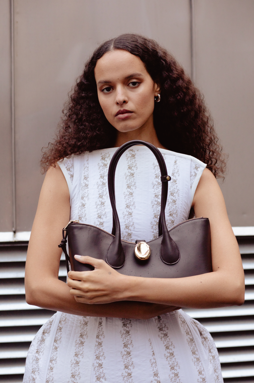 Gaia Ornament Shoulder Bag in Chocolate Leather