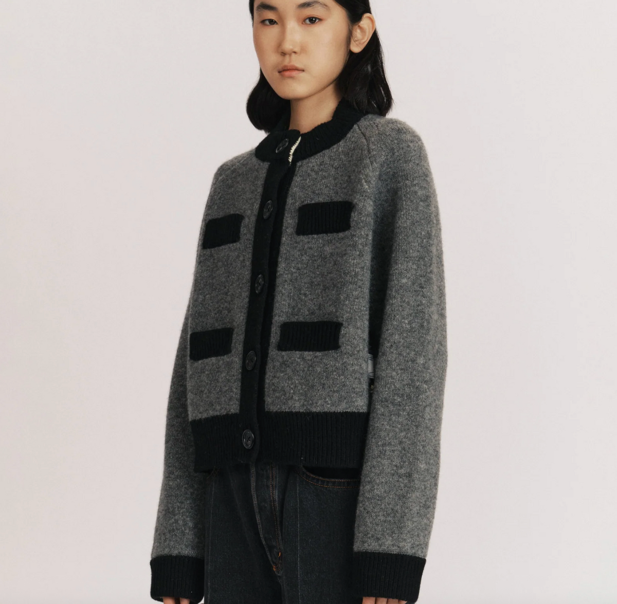 Frida Cardigan in Flannel Grey/Black