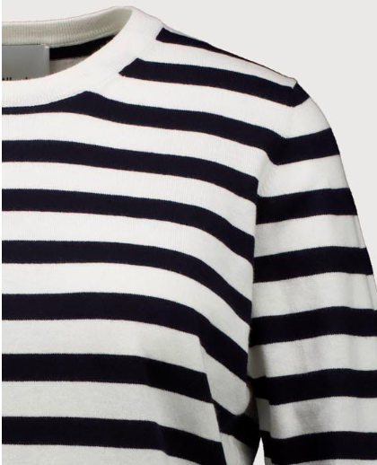 Long Sleeve Striped Crew Neck T-Shirt in Fleur De Sel/ Deep Night