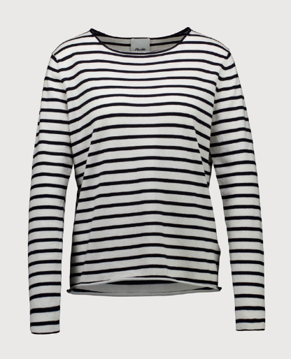 Boatneck Sweater in Heather Grey/White Stripe