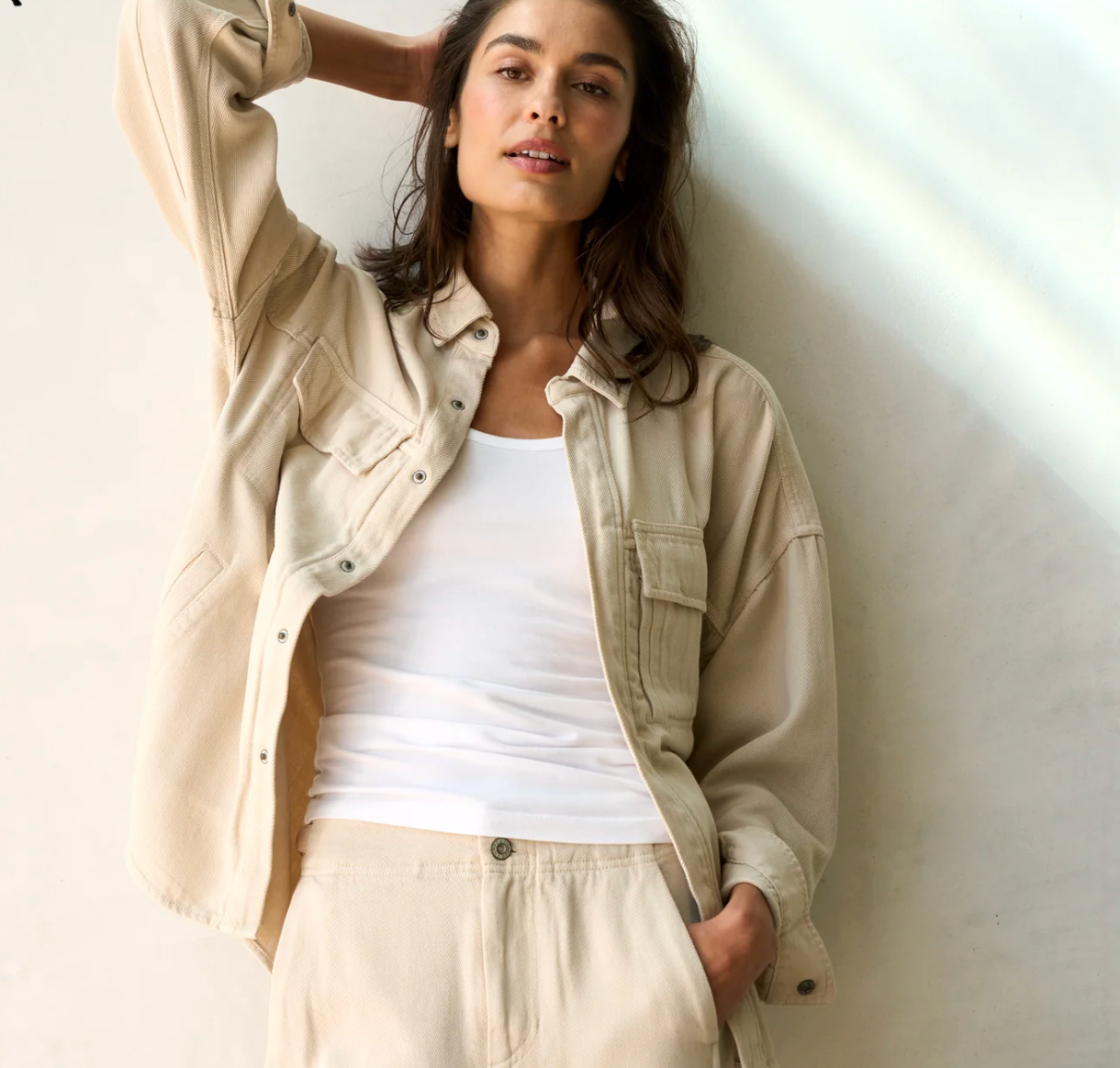 Odette Denim Twill Shirt Jacket in Bone