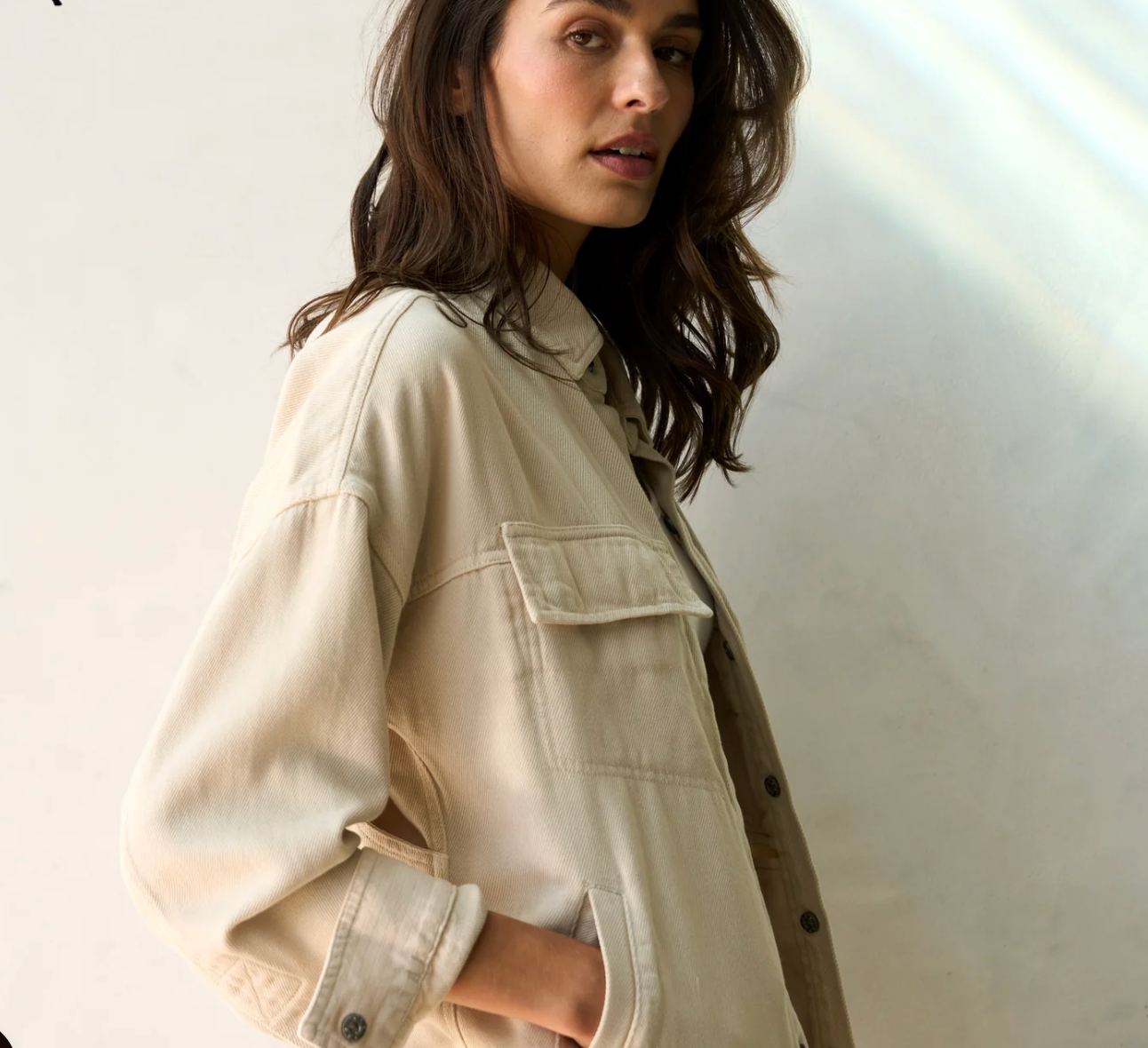Odette Denim Twill Shirt Jacket in Bone