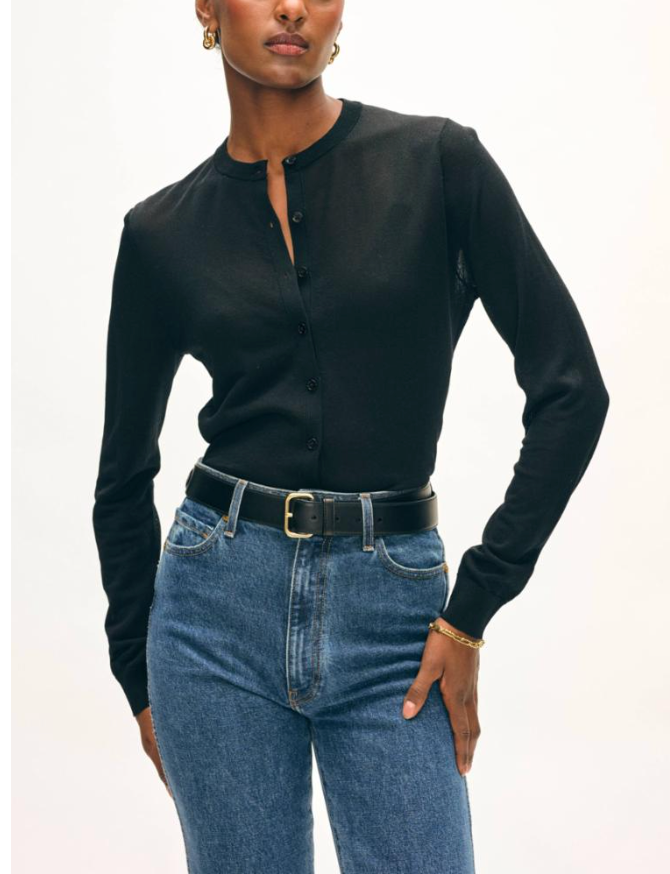 Linen Blend Cardigan in Black (Last One Available, Size X-Small)
