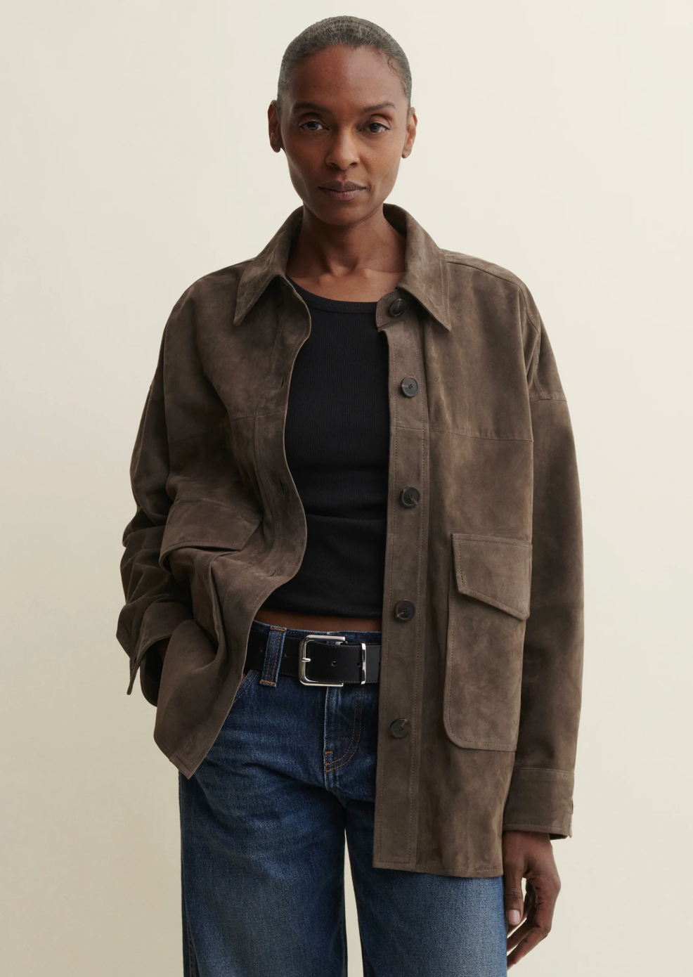 KAYLEE | Lamb Suede Jacket in Mud Brown