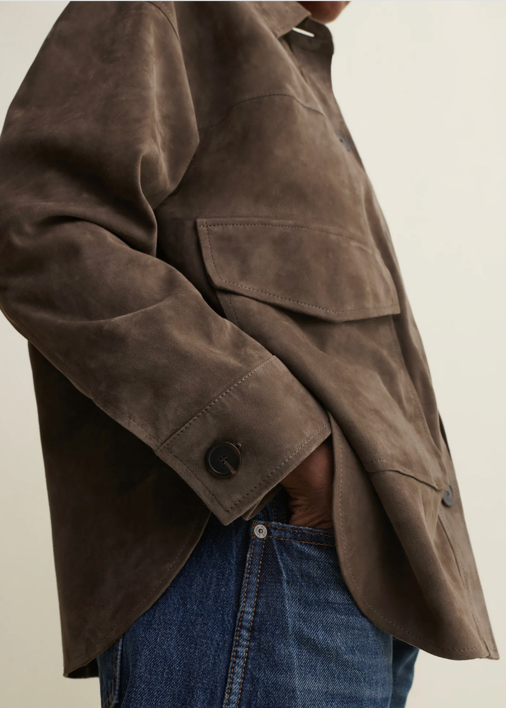 KAYLEE | Lamb Suede Jacket in Mud Brown