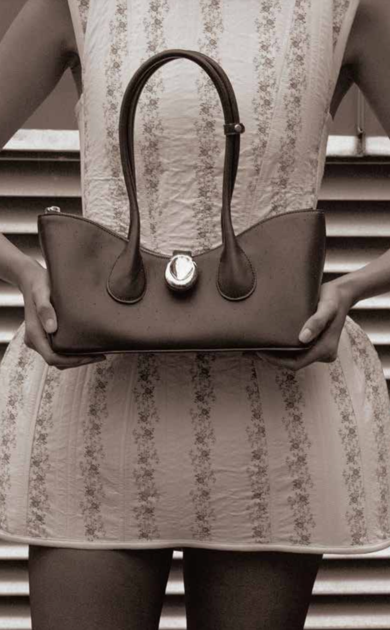Gaia Ornament Shoulder Bag in Chocolate Leather