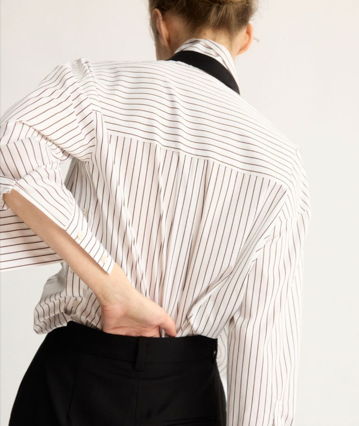 Watts Side Button Shirt in White/Brown Stripe