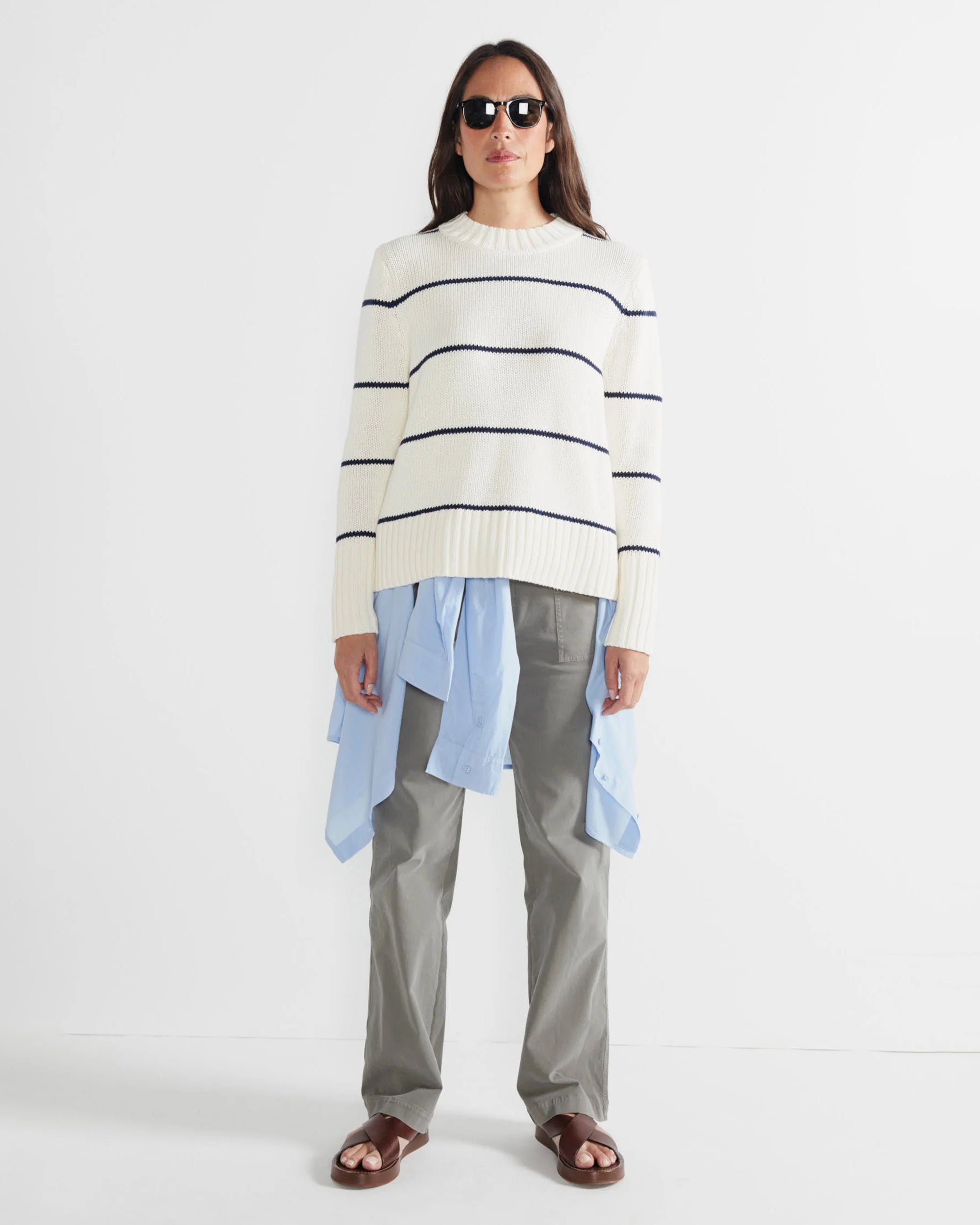 The Tatum in Cream/Navy mini stripe