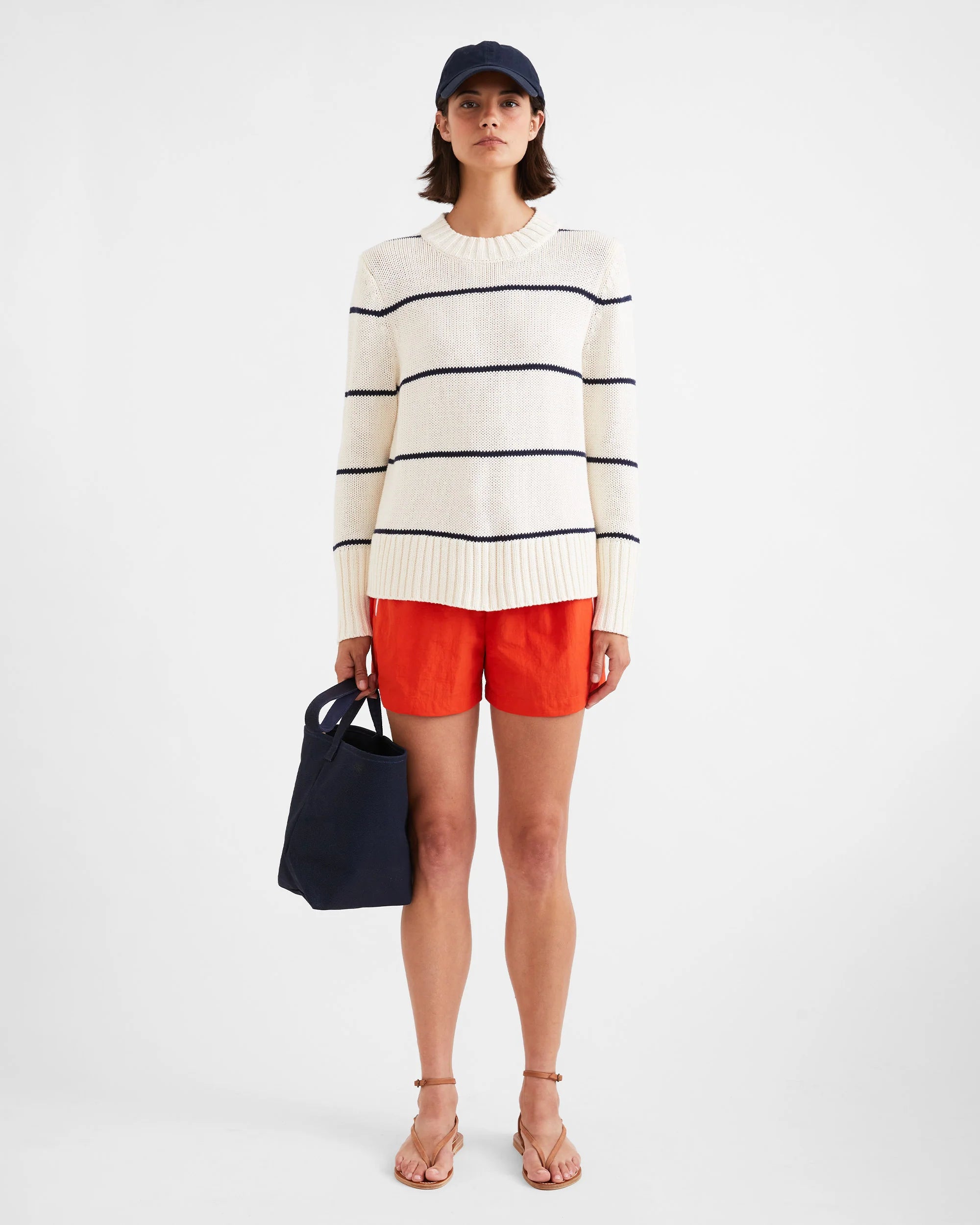 The Tatum in Cream/Navy mini stripe