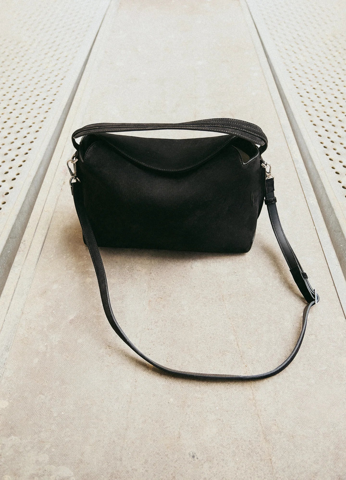 Helia Handbag in Black Suede