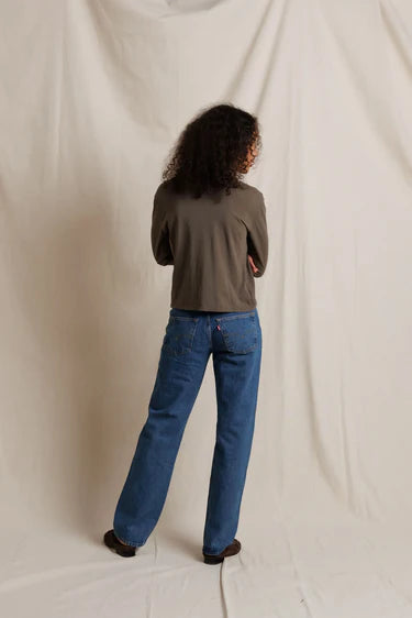 Lisa Cotton Crew Long Sleeve in Dark Olive