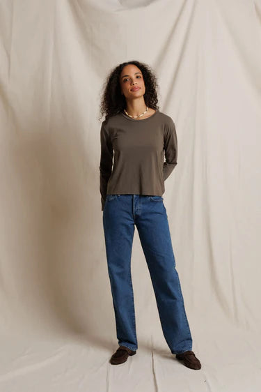 Lisa Cotton Crew Long Sleeve in Dark Olive