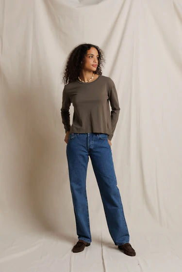 Lisa Cotton Crew Long Sleeve in Dark Olive