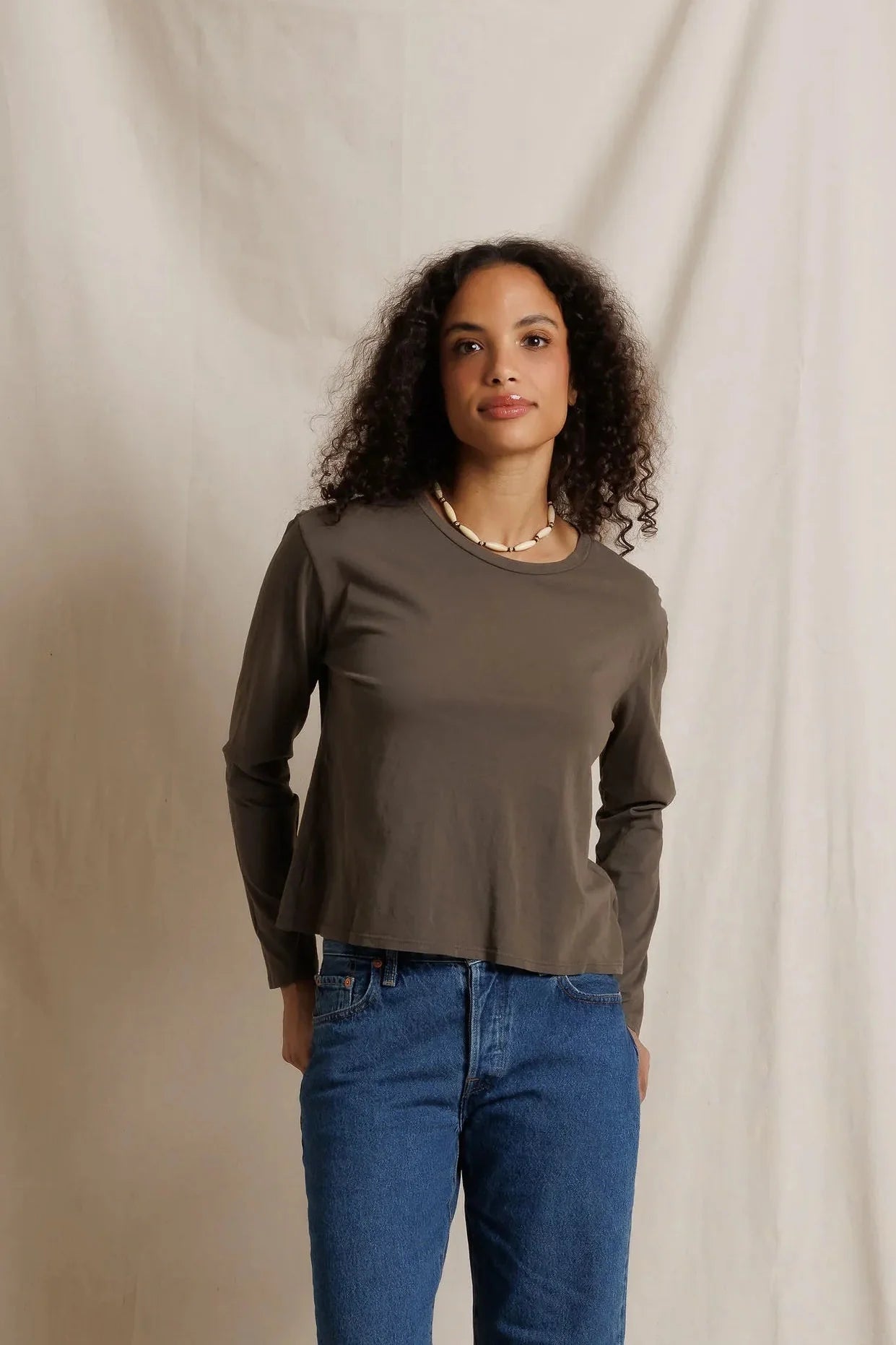 Lisa Cotton Crew Long Sleeve in Dark Olive