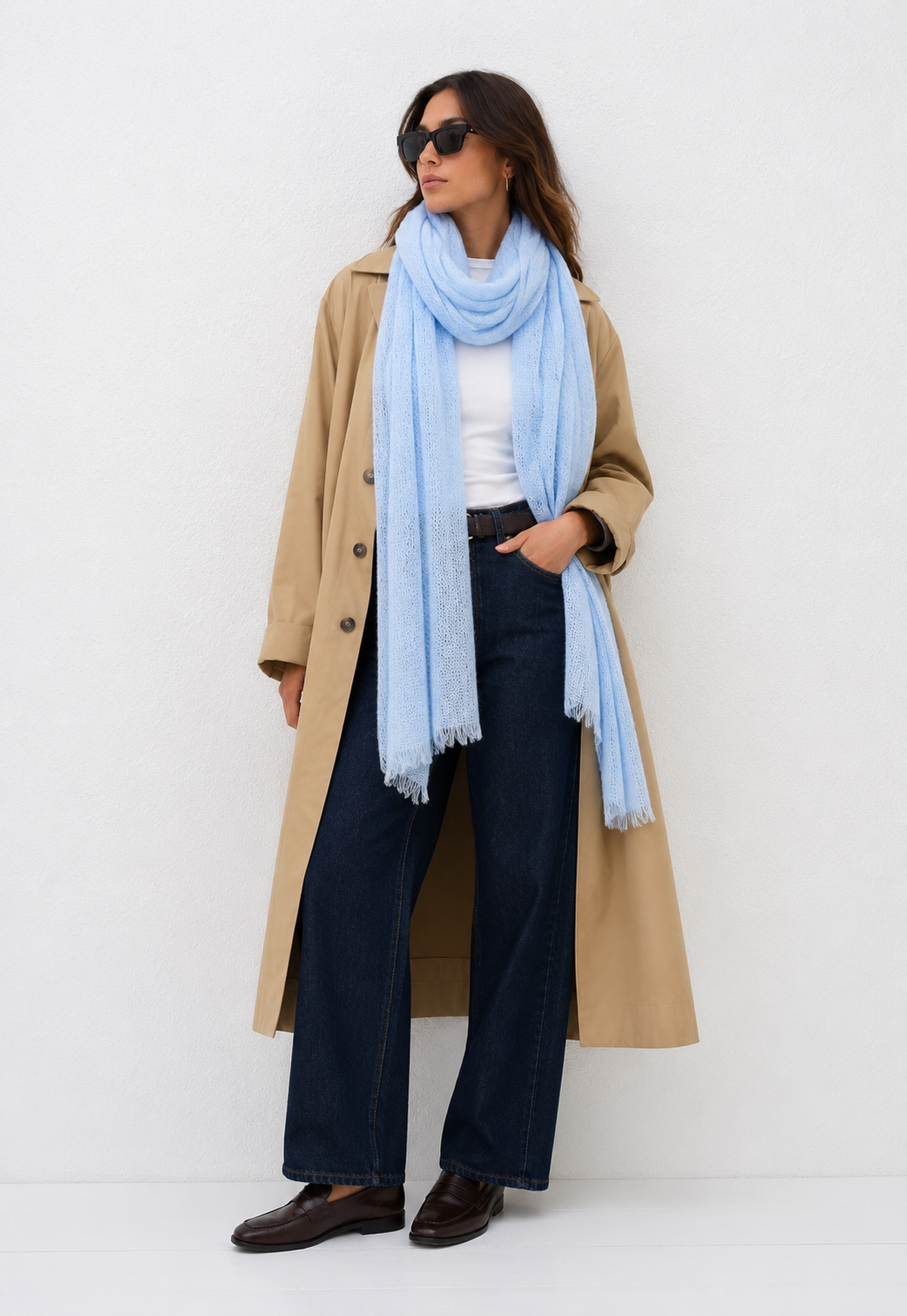 Botto Giuseppe Pin 1876 Cashmere Scarf in Sky Heather Melange
