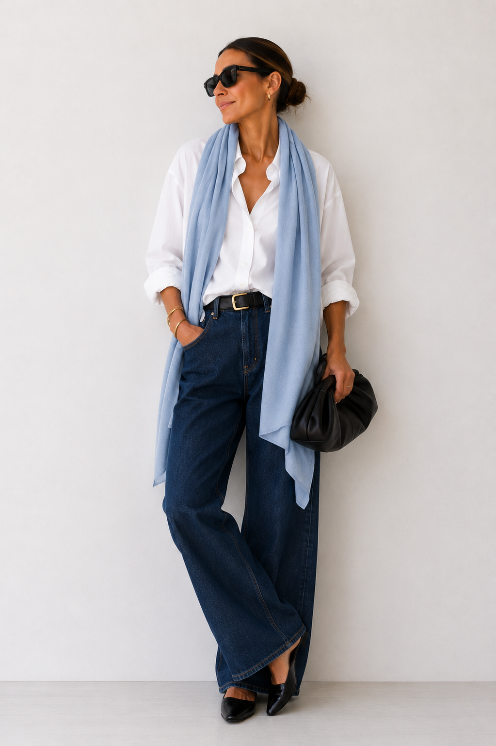 Botto Giuseppe Pin 1876 Cashmere Scarf in Sky Heather Melange