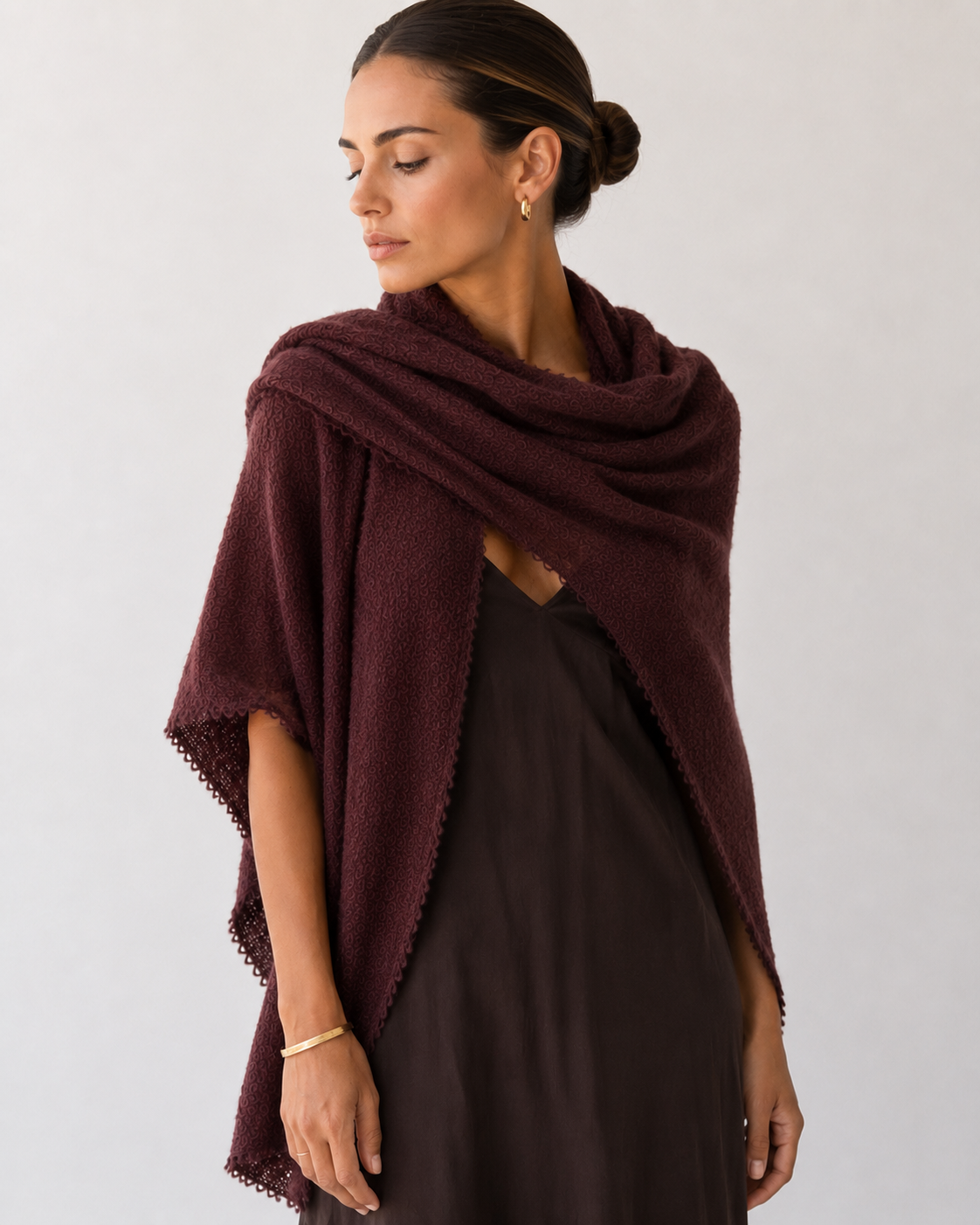 Botto Giuseppe Pin 1876 Cashmere Stole in Burgundy Heather