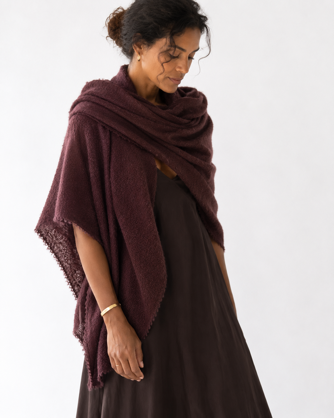 Botto Giuseppe Pin 1876 Cashmere Stole in Burgundy Heather