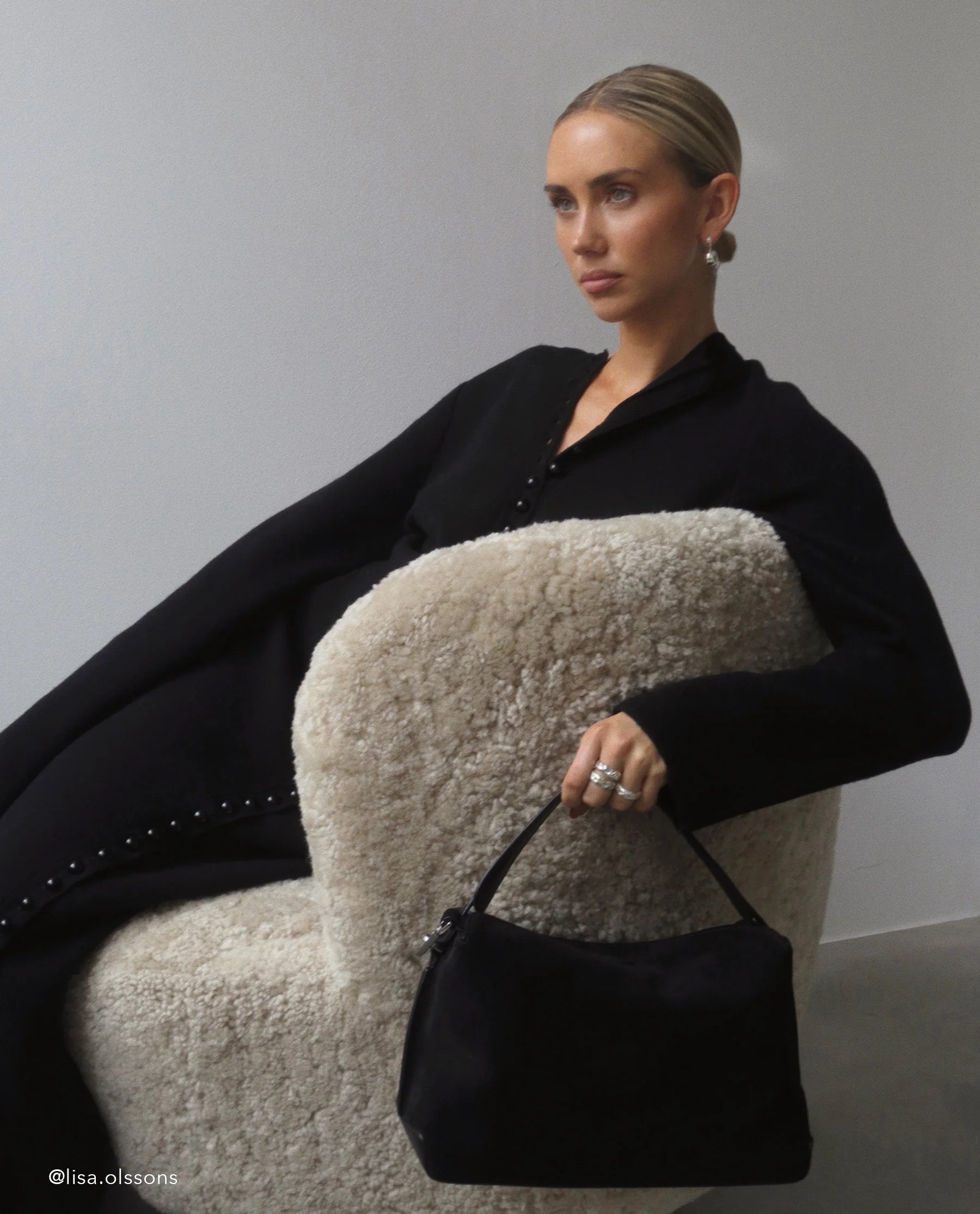Helia Handbag in Black Suede