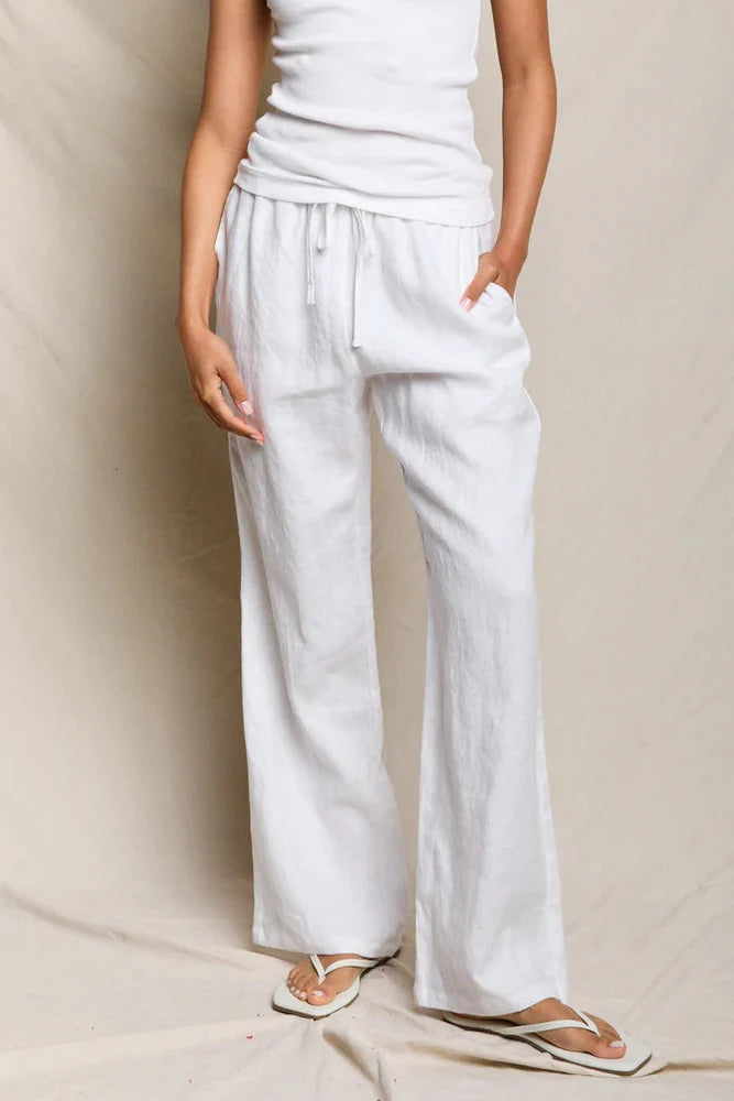 Lorana Linen Drawstring Pant in White