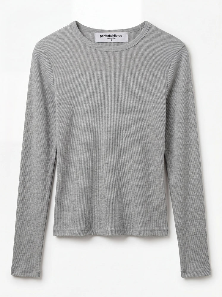 Marcela Cotton Rib Long Sleeve in Heather Grey