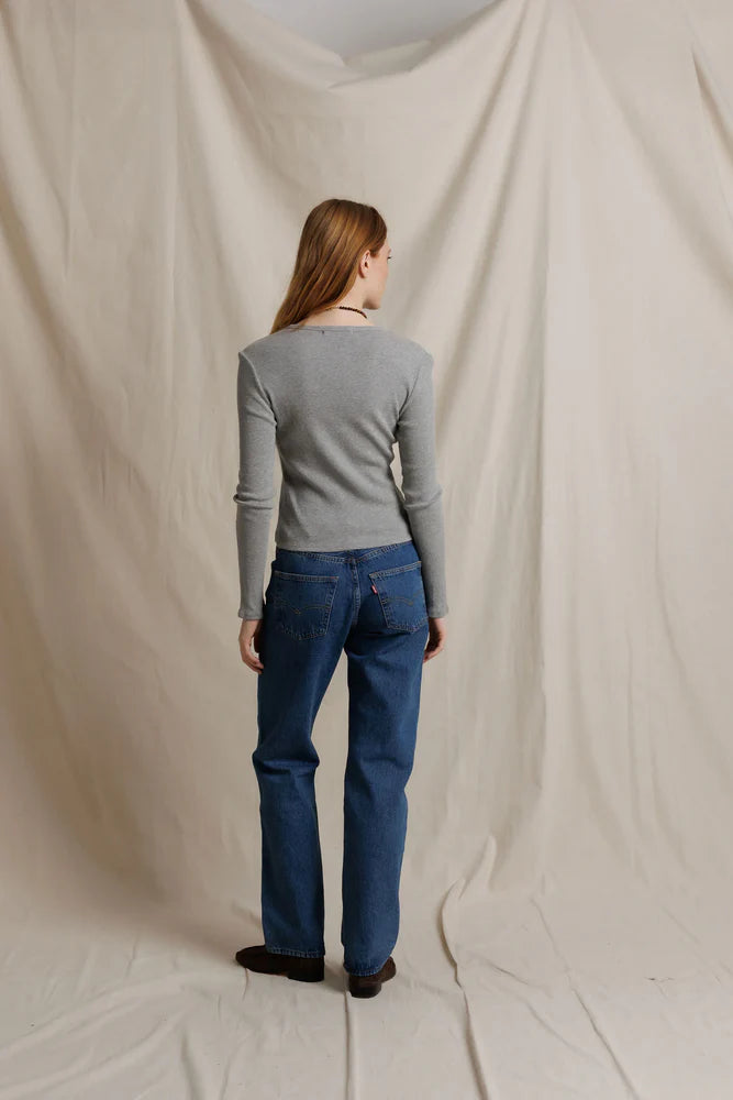 Marcela Cotton Rib Long Sleeve in Heather Grey
