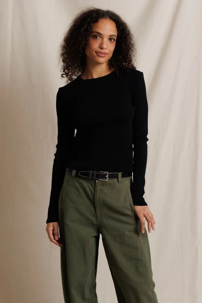 Marcela Cotton Rib Long Sleeve in True Black